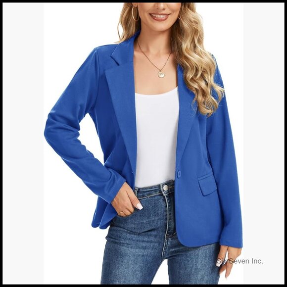 Long Sleeve Lapel Button Jersey Knit Blazer with Pockets